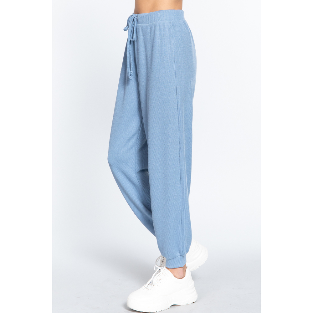 Waist String Detail Hacci Long Pants - Picture 2 of 6